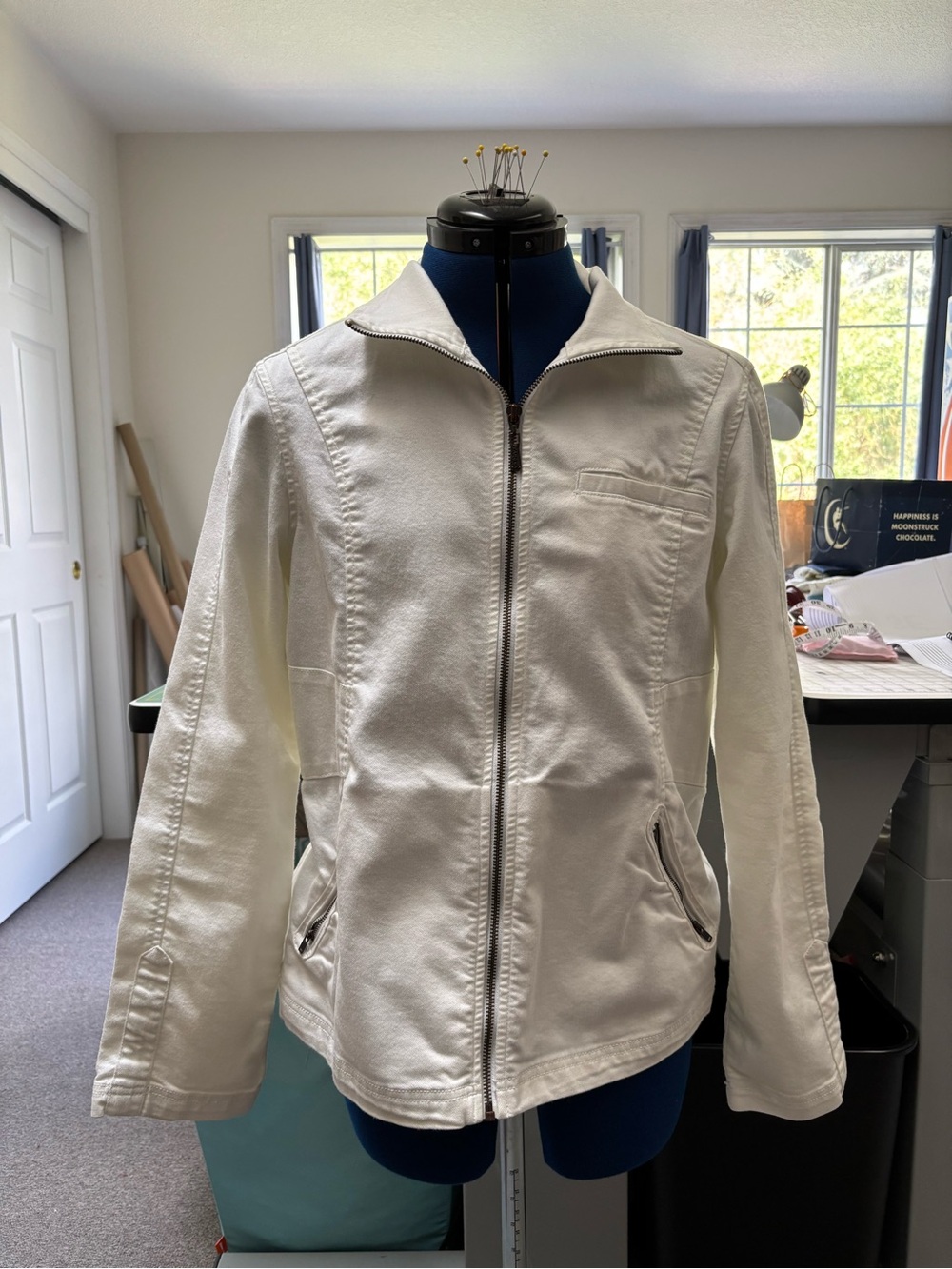 Prana women’s utility jacket, L, white, cotton/poly/spandex